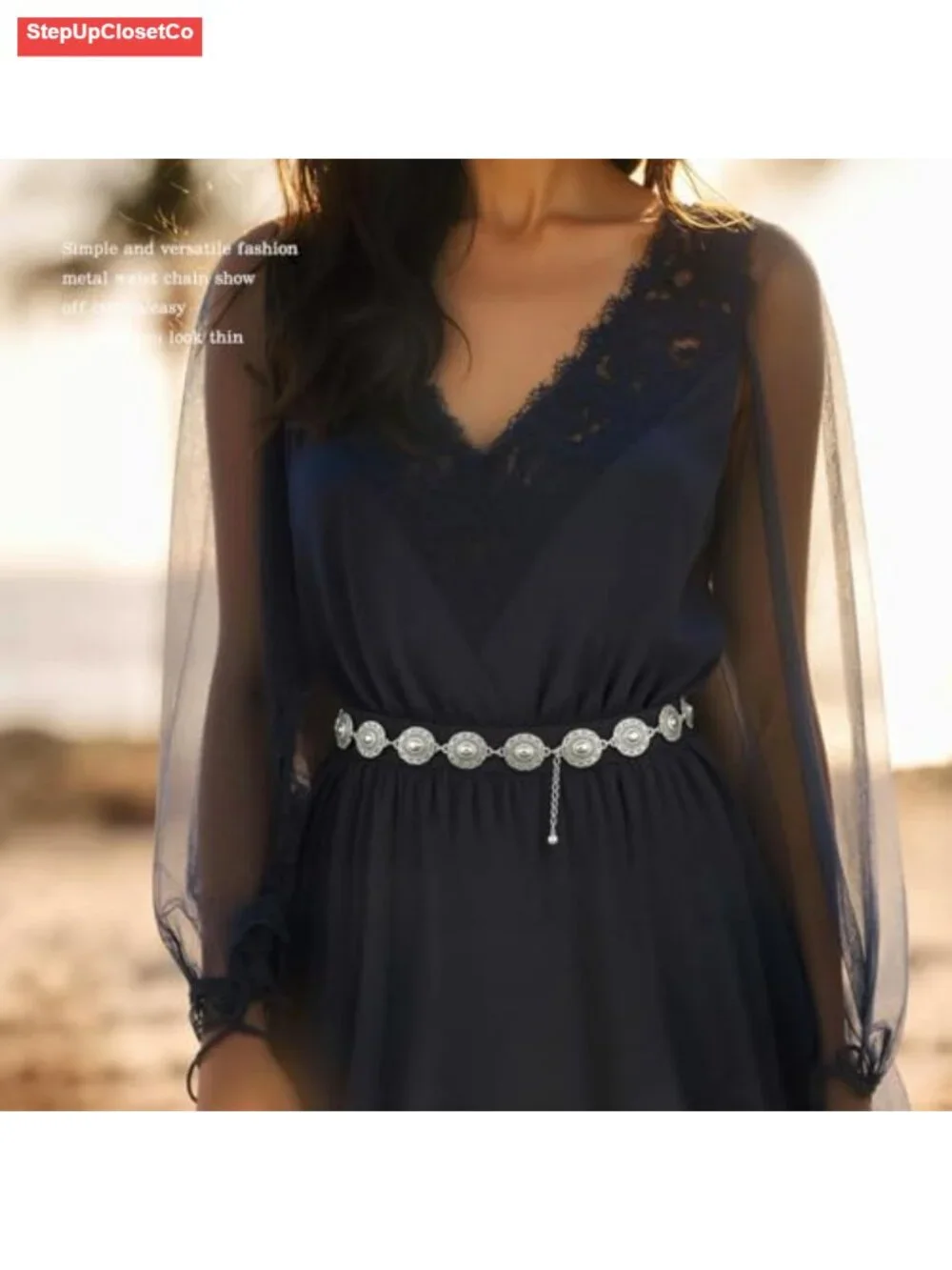 Vintage Square Link Waist Chain Belt for Women, Adjustable Metal Chain Belt